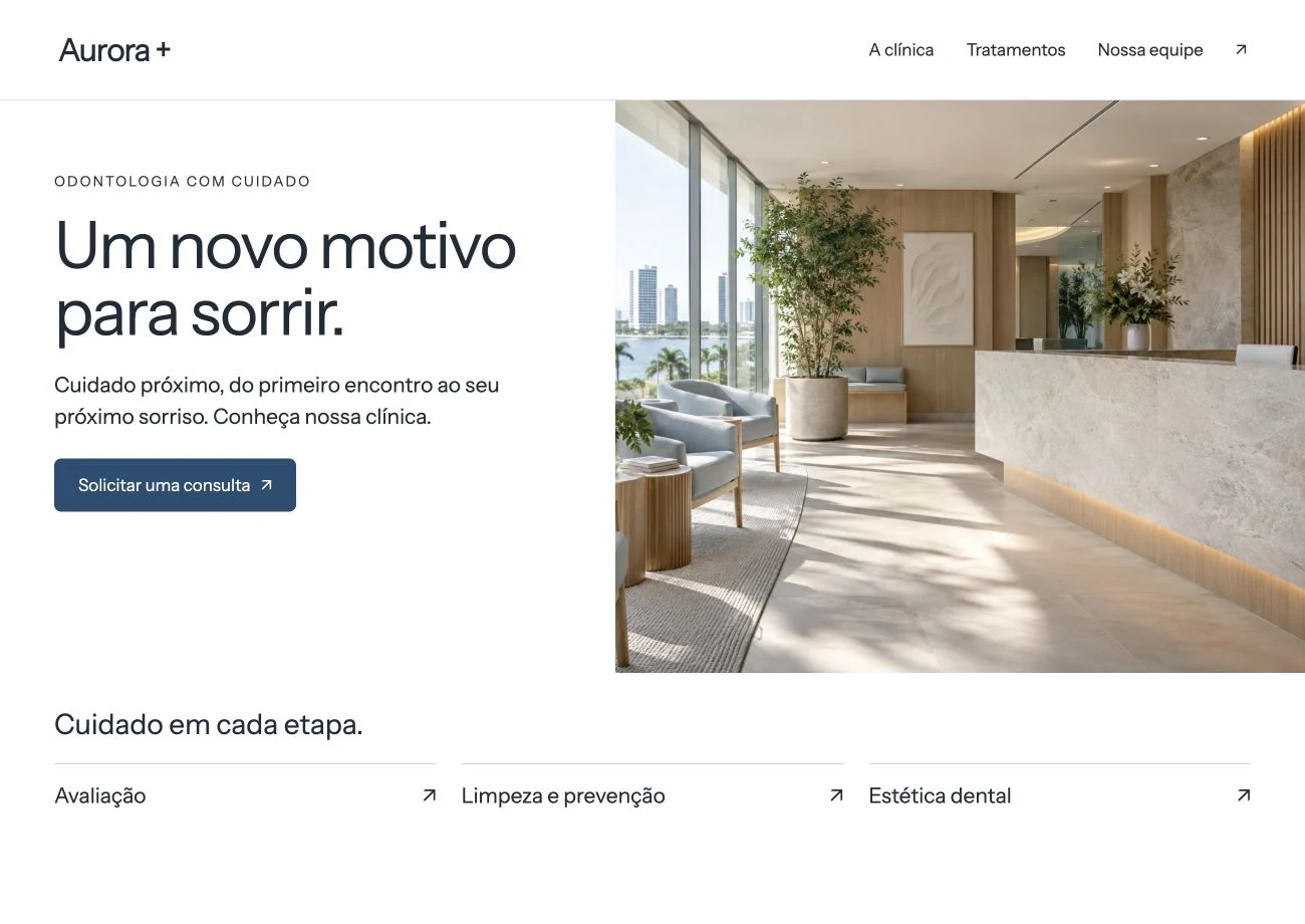 Um site que apresenta a clínica, os tratamentos e o caminho para solicitar uma consulta.