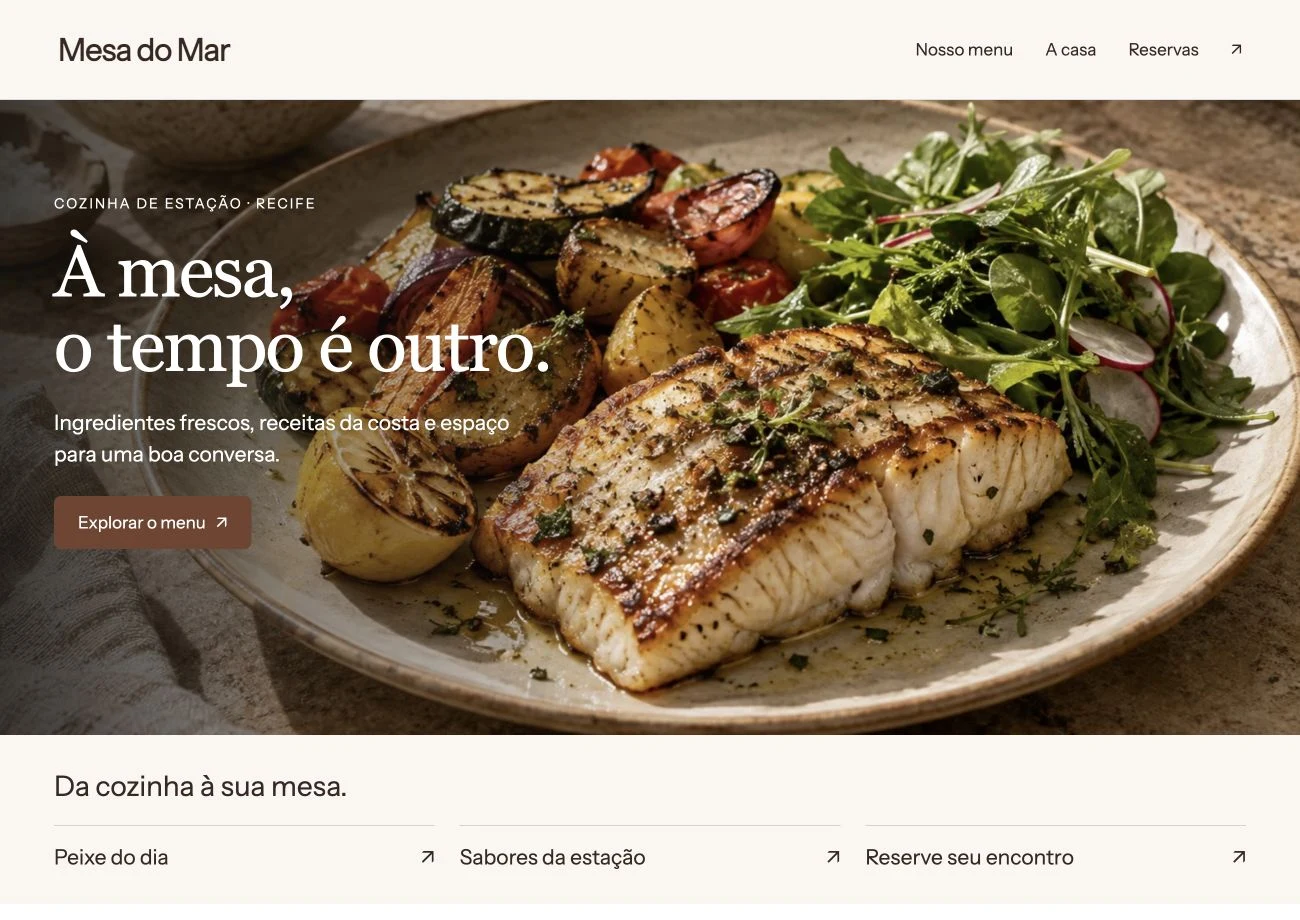 Fotografia, menu e informações da casa em um site preparado para receber pedidos de reserva.