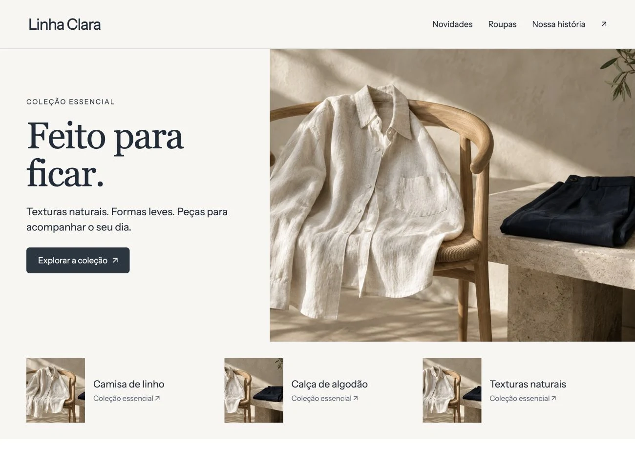 Uma vitrine digital com coleção, produtos e informações que ajudam o cliente a escolher.
